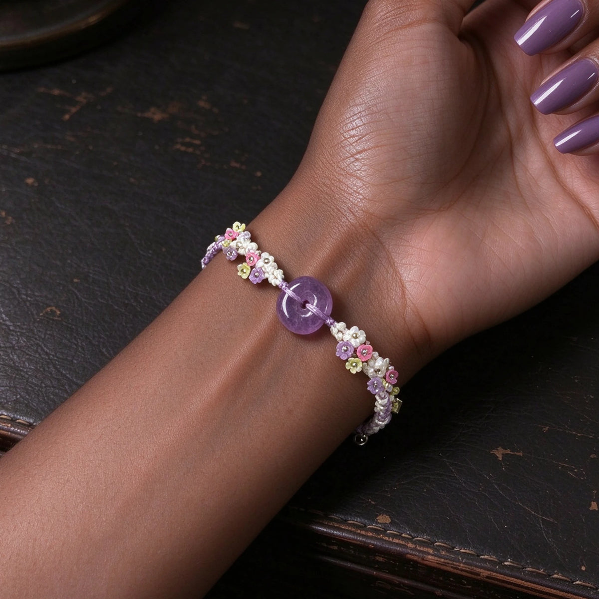 Small Butterfly Amethyst Ping An Kou Macrame Bracelet - Protection & Wisdom Energy Healing