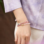 Natural Rose Quartz Ring Flower Bracelet - Inner Peace and Gentle Healing