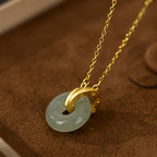Interlocking Jade Ping An Lock Necklace, Oriental Peace Symbol Jewelry