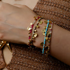 Hand‑Hammered Gold Coin Natural Stone Beaded Stack Bracelet - Healing, Inner Power