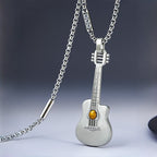 Natural Tiger Eye Stone Necklace — Personalized Guitar Pendant for Boyfriend
