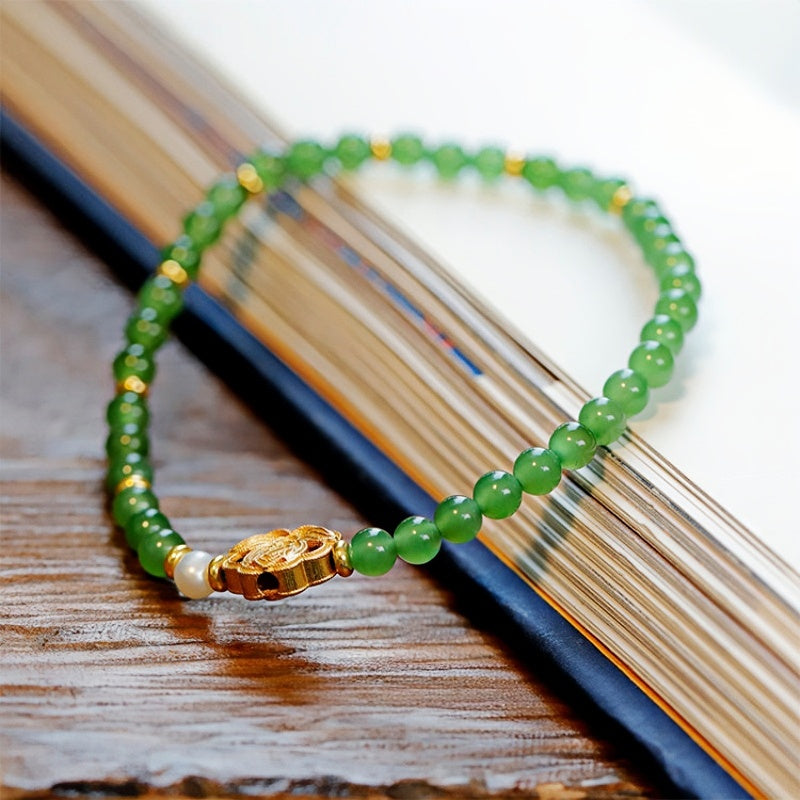 Bracelet en jade Hetian naturel Lotus Éclat Pur