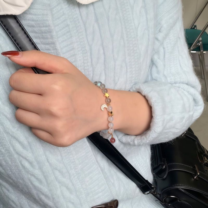 Moon & Star Moonstone Bracelet - Calm Mood, Bring Sweet Luck