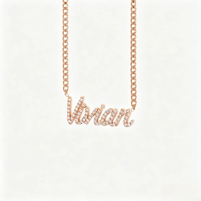 Collier prénom en diamant pavé sur mesure | Collier lettre de luxe minimaliste en argent sterling 925