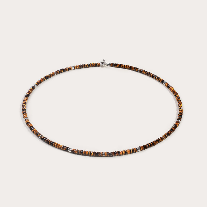 Collier œil de tigre naturel, fermoir argenté - Cadeau protection pour petit ami