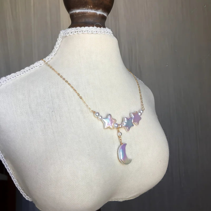Natural Freshwater Baroque Pearl Moon&Star Necklace - Dream Big, Stay Soft