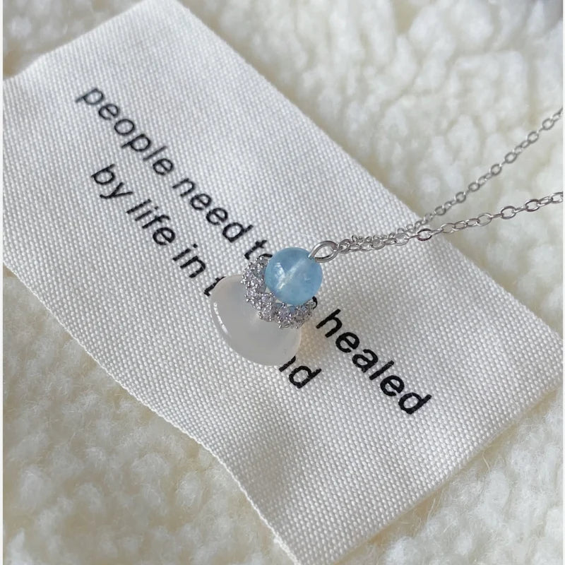 Natural Aquamarine & Agate Necklace - Balances Water Element, Improves Communication, Calms Mood