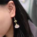 Boucles d'oreilles en cristal rose naturel, gouttes de lotus