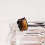 Natural Tiger Eye Stone Ring, Retro Men's Gemstone Ring
