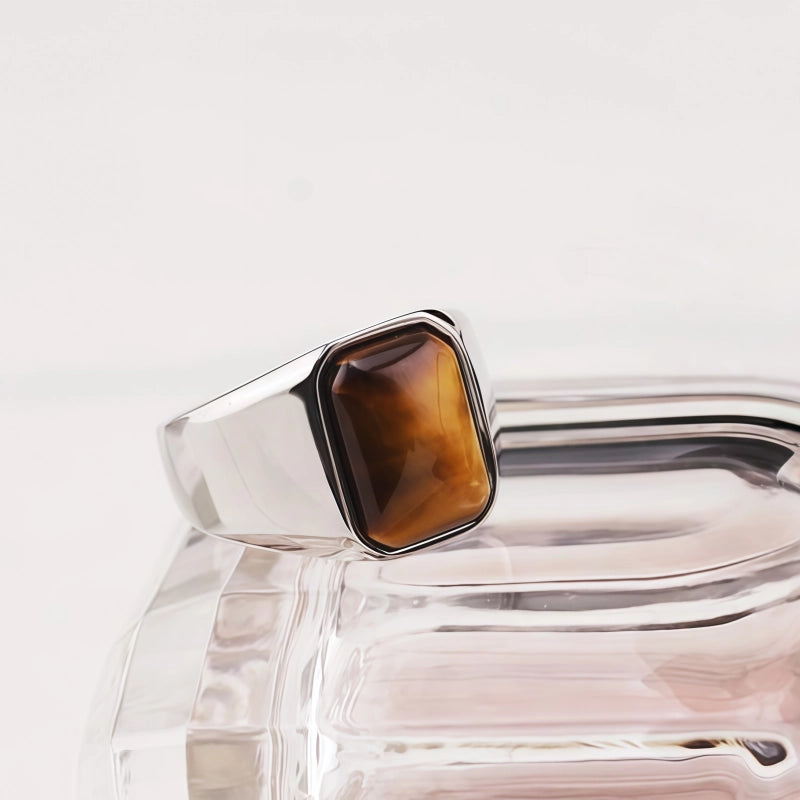 Natural Tiger Eye Stone Ring, Retro Men's Gemstone Ring