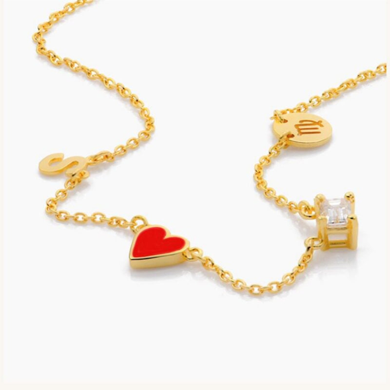 Customizable Letter/Zodiac/Zircon/Enamel Heart Pendant Necklace