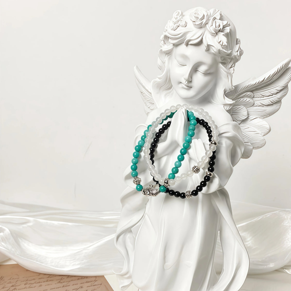 Vintage  Natural Gemstone  Beaded Bracelet - Clarity & Peace
