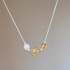 Collier Citrine et Quartz Rutile Doré – Attirez la Richesse et le Succès Professionnel, Pleine Énergie Positive