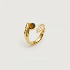 Bague Œil de Tigre Naturel, Zircon de Luxe Léger, Design Niche, Bague Ouverte pour Index