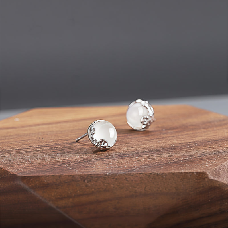 Floral Silver‑Tone White Gemstone Jewelry Set - Clears Negative Energy