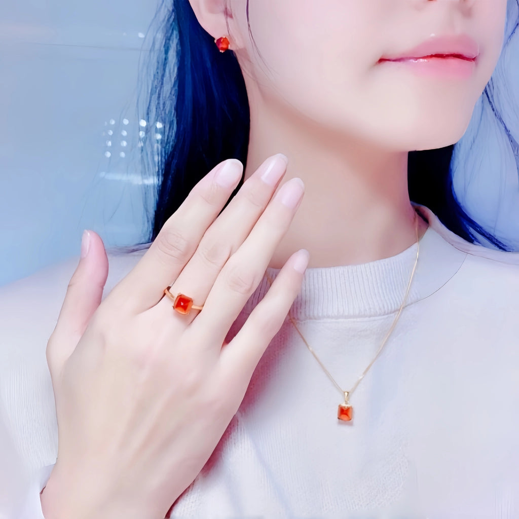 Natural Garnet Necklace Earrings Ring Jewelry Set - Awaken Inner Vitality