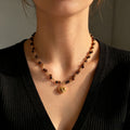 Natural Tiger Eye Stone Necklace — Spring Summer Double Layer Heart , A Gift for Your Beloved