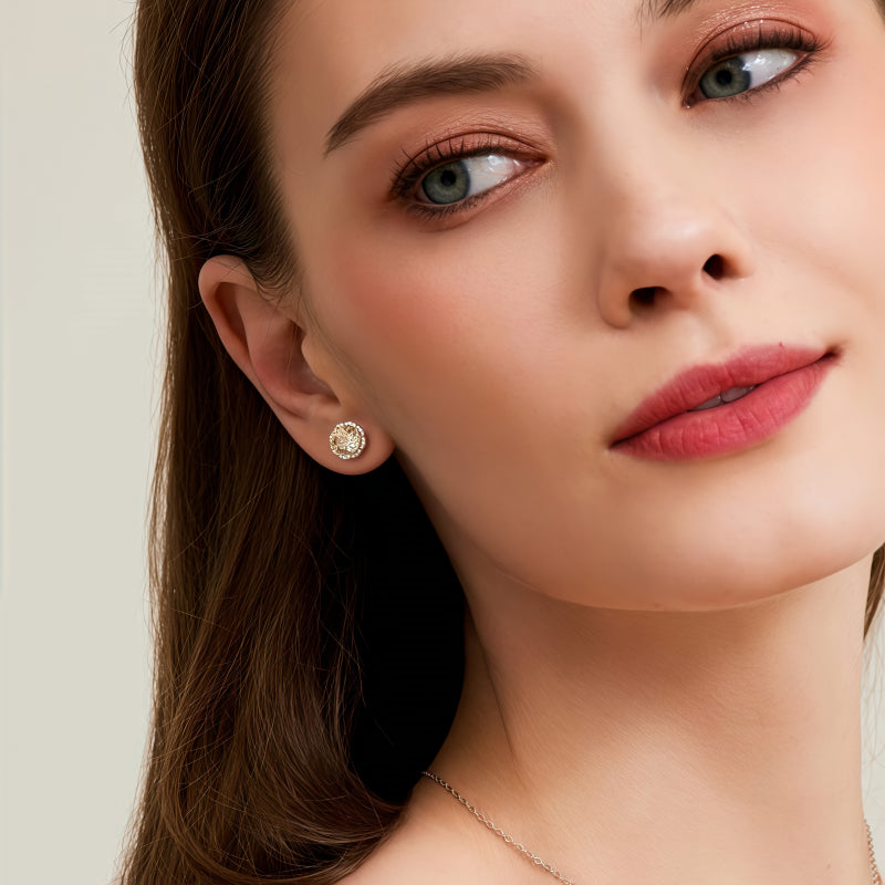 Natural Citrine Stone Retro Sunflower Earrings