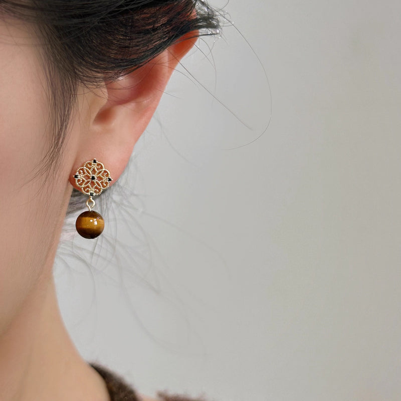 Asymmetric Tiger Eye Earrings, Wealth Crystal Ear Accessory