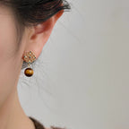 Asymmetric Tiger Eye Earrings, Wealth Crystal Ear Accessory