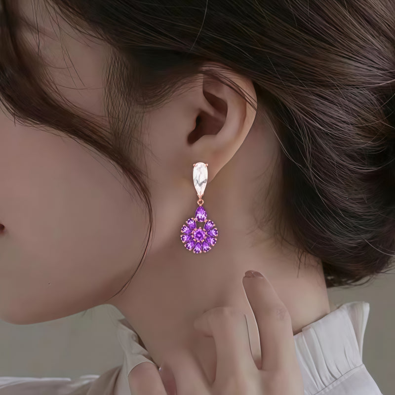 Natural Amethyst Color Treasure Pure Silver Luxury Earrings