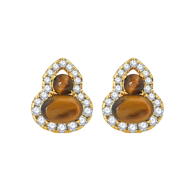 Maillard Golden Tiger Eye Gourd Silver Studs — Fortune Crystal Earrings & Ring Set