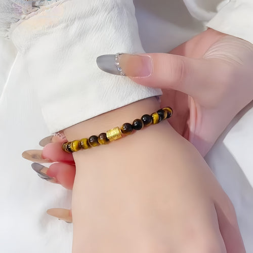 Bracelet élastique perles œil de tigre naturel - Attire la richesse, cadeau d'anniversaire idéal