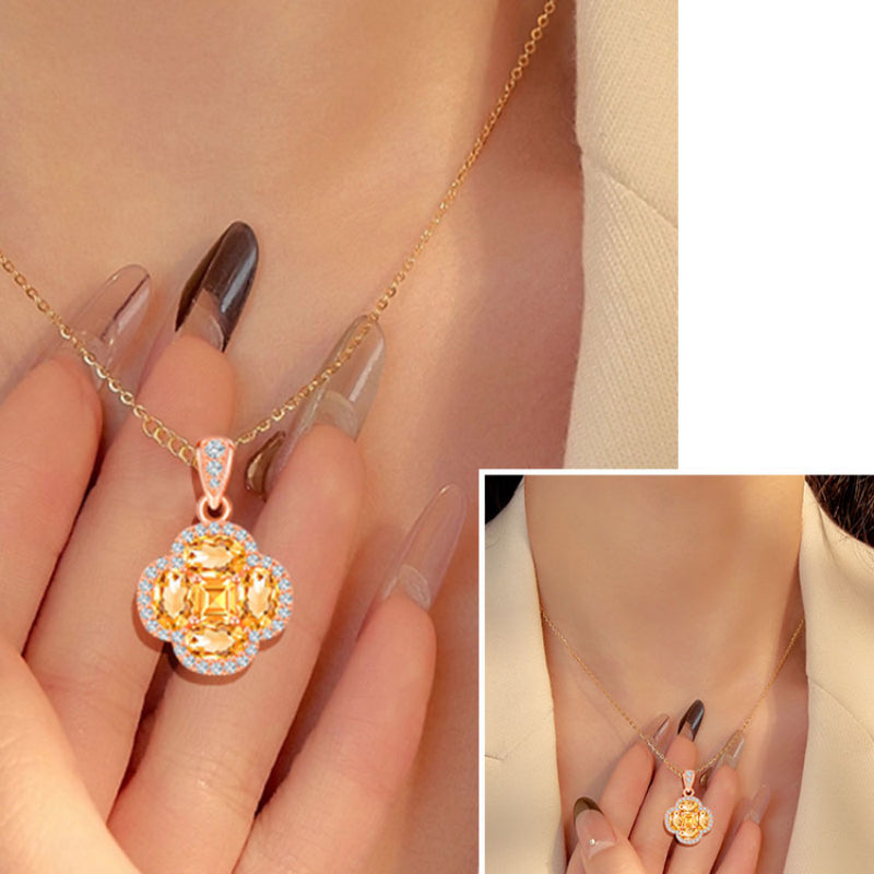 Collier en cristal naturel trèfle de la réussite — Cadeau pour elle • Cadeau de fêtes