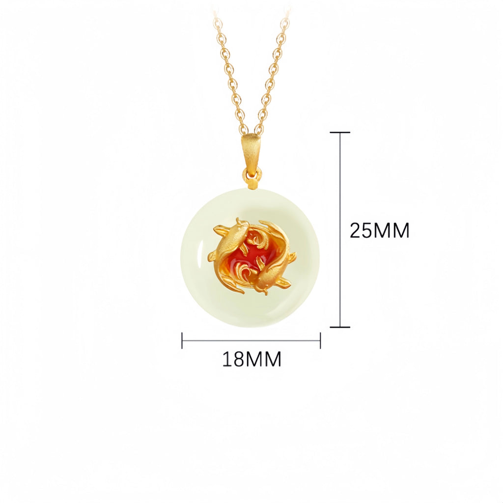 Hetian Jade Lotus & Carp Necklace - Lotus & Koi for Prosperity