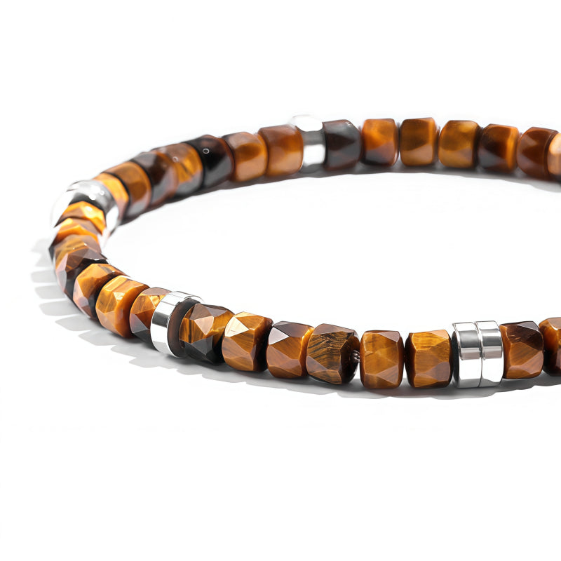 Bracelet en Pierre Naturelle Œil de Tigre, Coupe Droite et Facette Fine, Cadeau de Saint-Valentin pour Petit Ami