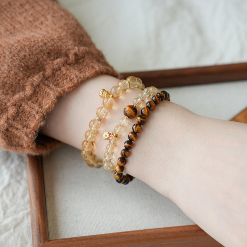 Natural Citrine & Tiger Eye Bracelet - Attracts Wealth & Transforms Luck