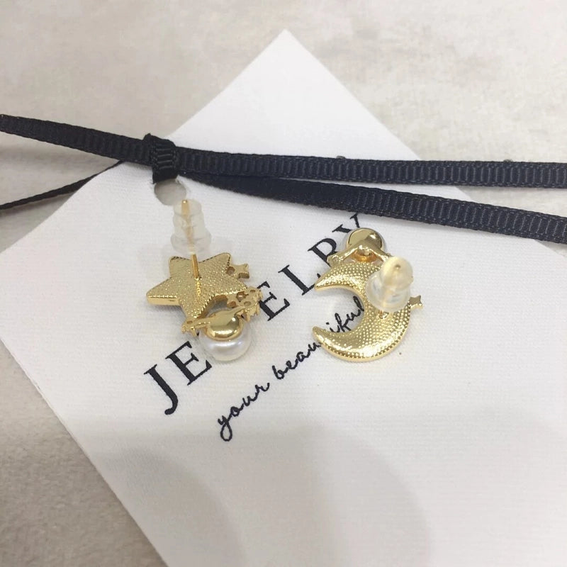 Natural Abalone Shell Pearl Earrings - Moon & Star Bring Gentle Serenity