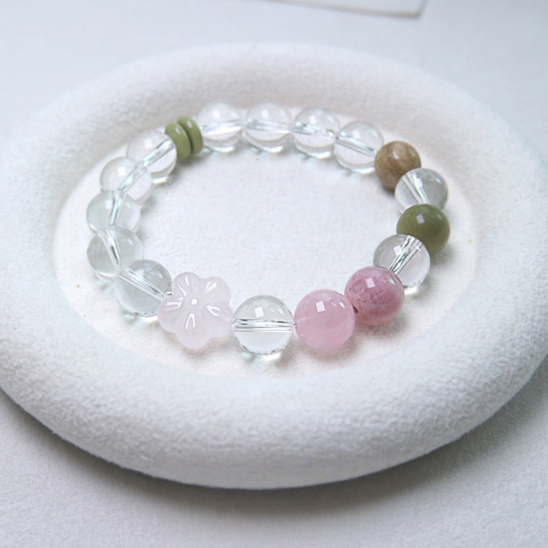 Clear Quartz Sakura Rose Quartz Bracelet – Purify, Attract Romance, Boost Relationships