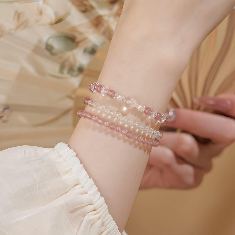Natural White Crystal Strawberry Crystal Multi Circle Bracelet