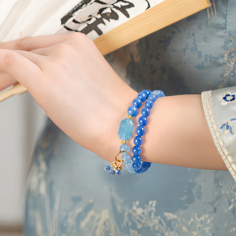 Natural Double Blue Crystal Multi Circle Bracelet - Confidence and Positive Energy