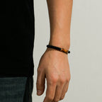 Natural Flat Disc Black Onyx & Tiger Eye Bracelet for Men - Attract Wealth & Stabilize Career, Valentine Gift for Boyfriend