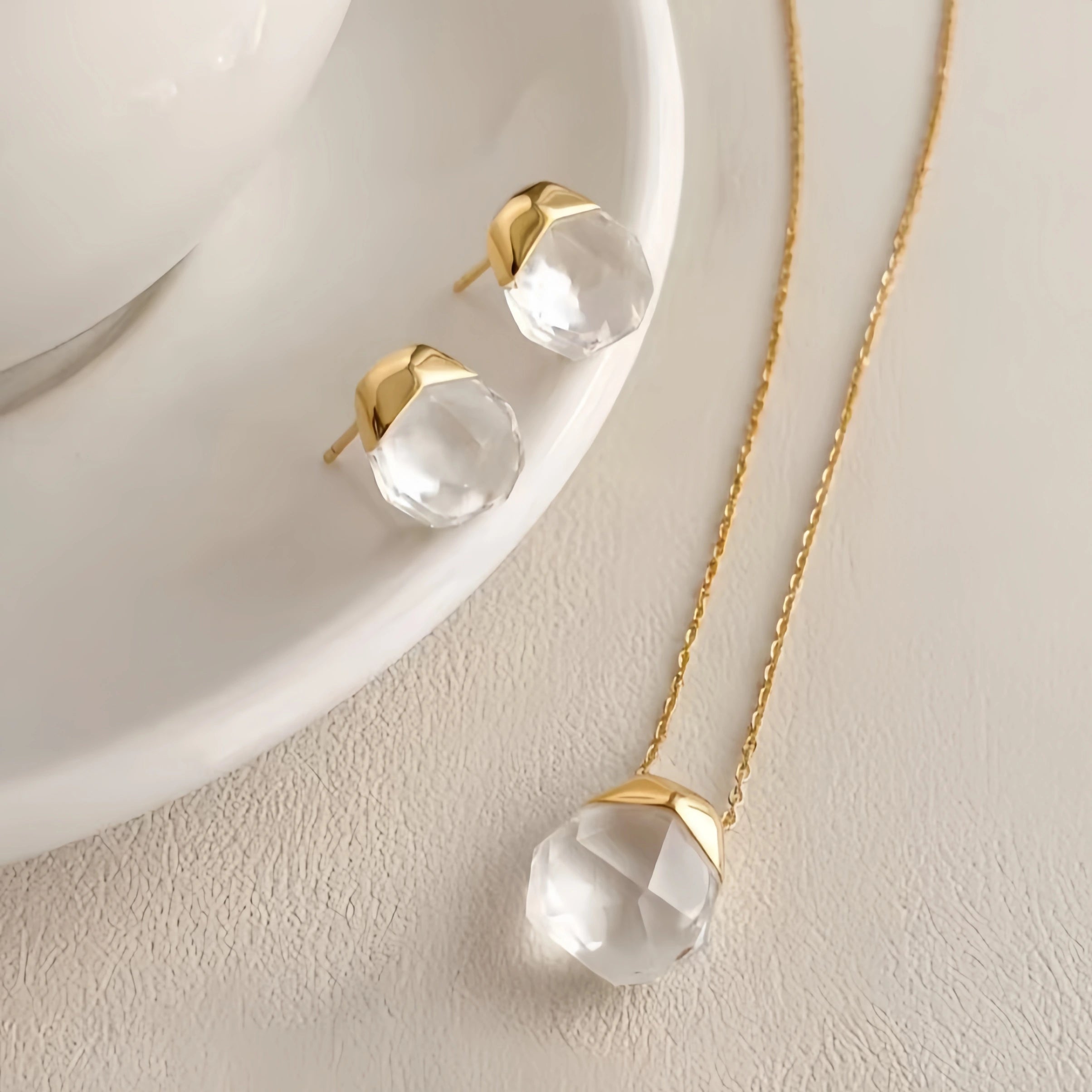 Irregular Faceted Clear Quartz Crystal Necklace - Positive Energy, Poise, and Steady Good Fortune