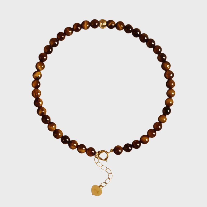 Natural Tiger Eye Stone Bracelet, 18K Gold Transfer Beads Bracelet
