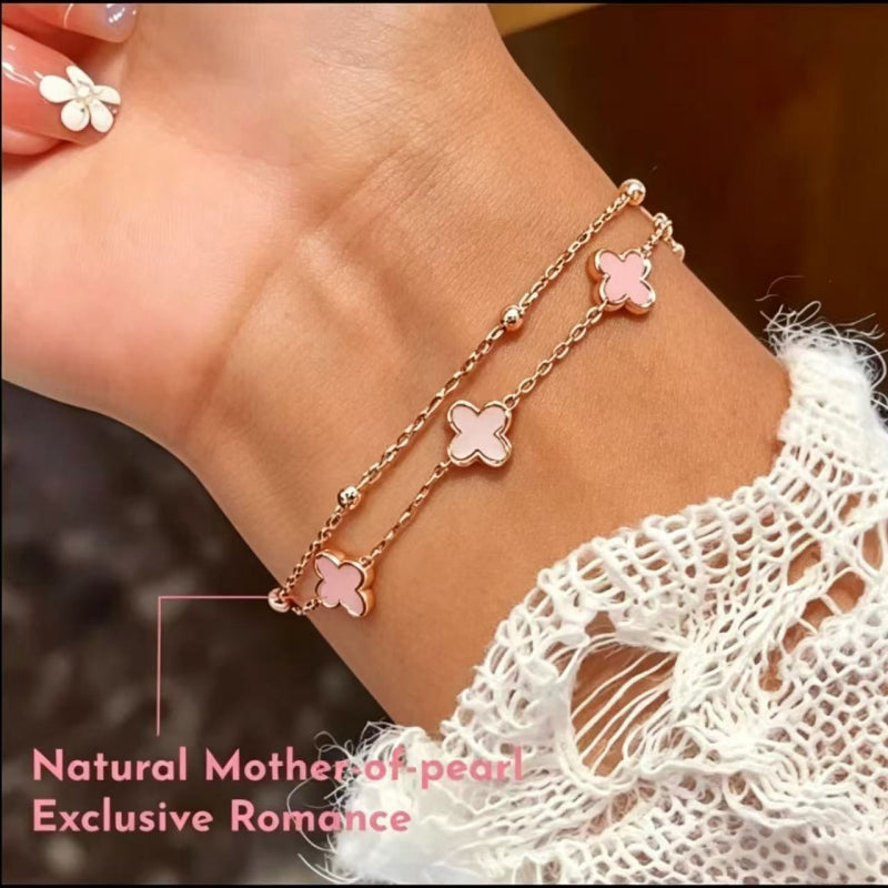 Bracelet Double Couche Trèfle à Quatre Feuilles — Cadeau Luxe & Délicat pour Meilleure Amie – Anniversaire & Remise de Diplôme