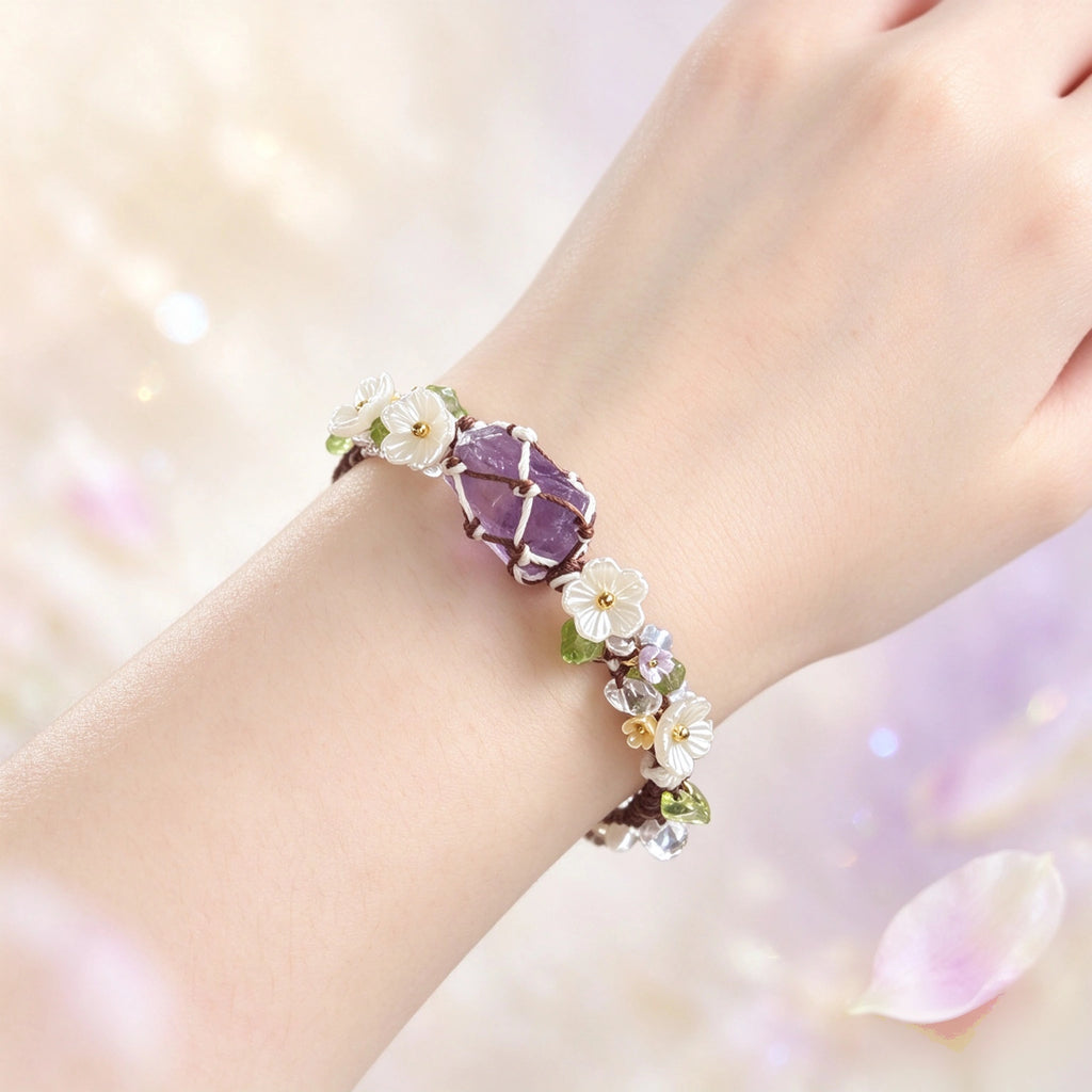Handwoven Crystal Macrame Bracelet, 5 Styles Available, Natural Stone Energy Healing Bracelet for Women