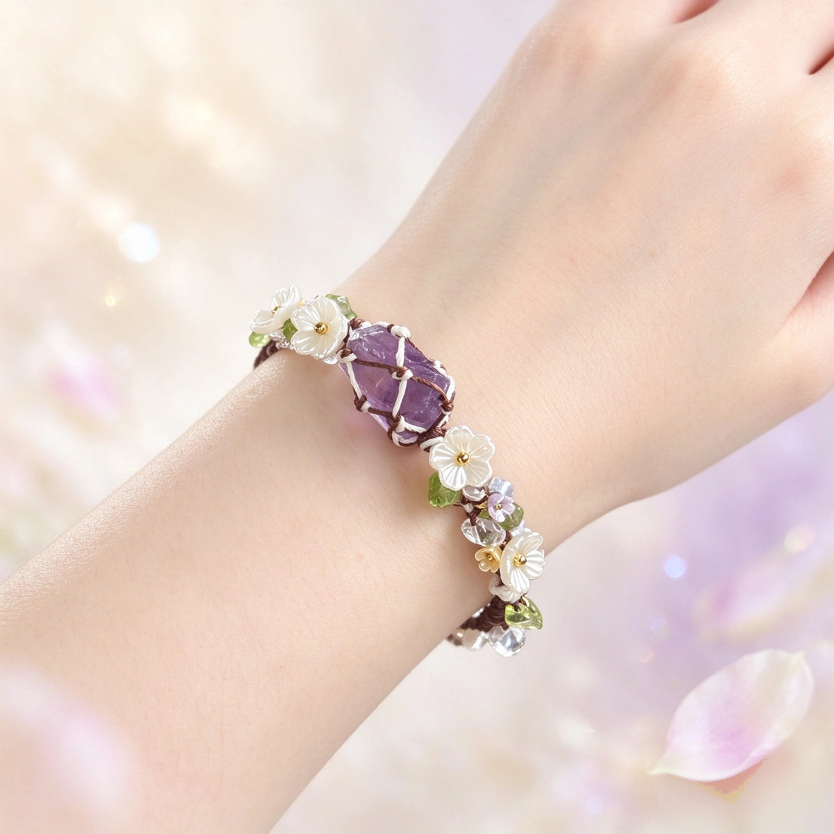 Handwoven Crystal Macrame Bracelet, 5 Styles Available, Natural Stone Energy Healing Bracelet for Women