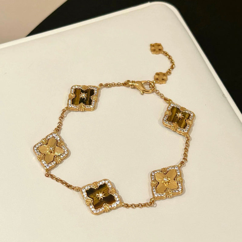 Bravery Clover Natural Tiger Eye Stone Necklace Jewelry Set - Goddess of Luck