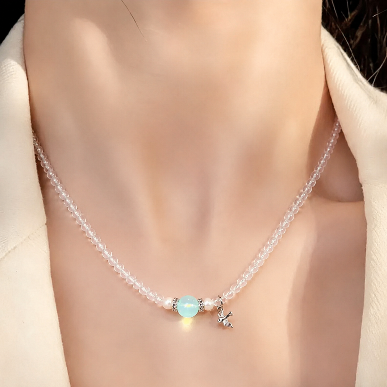 Clear Brave Wings Necklace - Courage Necklace