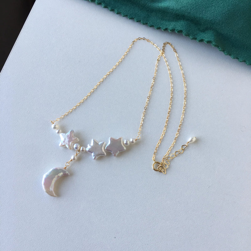 Natural Freshwater Baroque Pearl Moon&Star Necklace - Dream Big, Stay Soft
