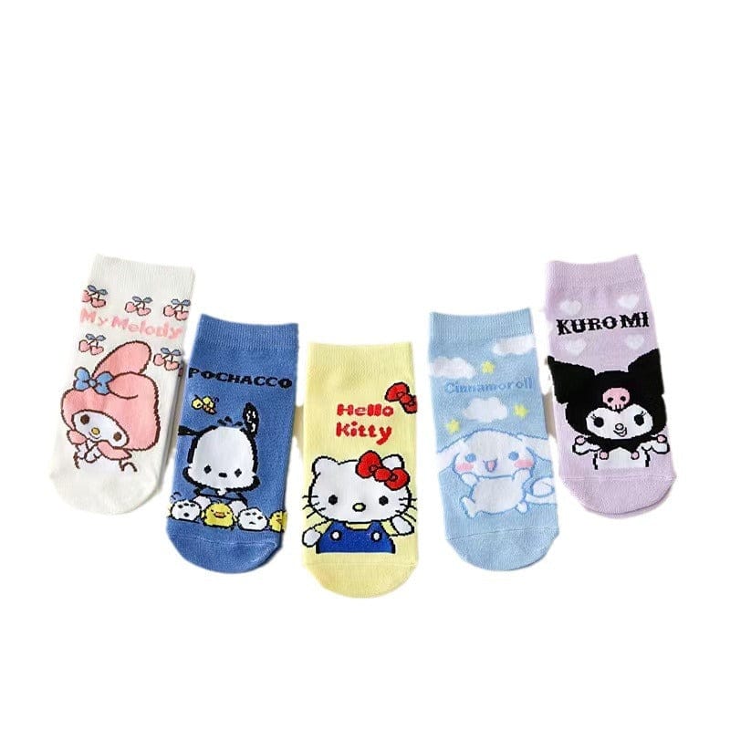5 pairs Cartoon Short Socks Stitch Labubu