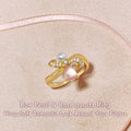 Bague en Cristal de Quartz Rose Naturel Nœud Papillon et Perle - L'amour de soi avant tout, la fortune suit