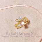 Bague en Cristal de Quartz Rose Naturel Nœud Papillon et Perle - L'amour de soi avant tout, la fortune suit