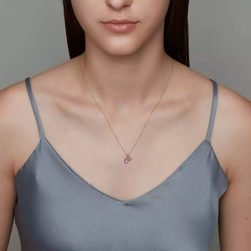 Amethyst Rectangle Pendant Necklace - Calm Mind & Peaceful Sleep