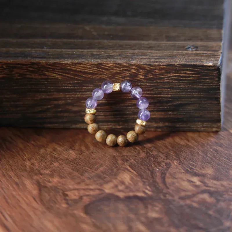 Clam&Lucky Natural Amethyst Agarwood Ring