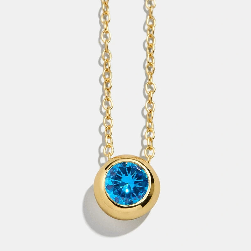 Dainty Birthstone Necklace | 925 Sterling Silver Colorful Crystal Pendant | Minimalist Clavicle Chain